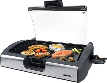 Steba VG 200 Single Tabletop Grill with Glass Lid - 2200W Electric Grill with Hot Zone & Grill Patterned Aluminum Plate