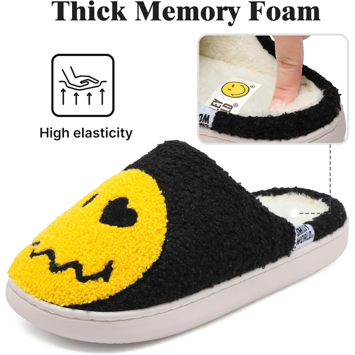 Чоловічі домашні тапочки Smilley з плюшу, Memory Foam, теплі зимові тапочки для дому (40/41 EU, чорний)