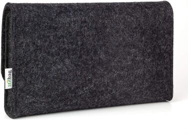 Wool felt bag for electronics accessories, anthracite, anthracite button