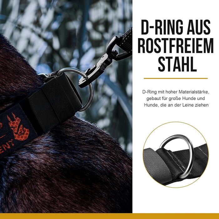 Нашийник для собак OneTigris 5 см з ручкою та патчем, чорний, великий, L