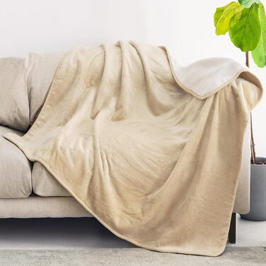 Водонепроникний коврик для собак Dreamzie 63x88 см - для дивана та ліжка - зворотний коврик з Sherpa-флісу - можна прати (Бежевий, L (127 x 152 см))