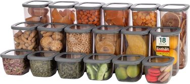 Контейнери для зберігання Uandu з кришкою, герметичні - набір 12 шт. | Організація кухні, зберігання продуктів | Без BPA | Кухонні контейнери для сухих продуктів (18 Mix-сірий)