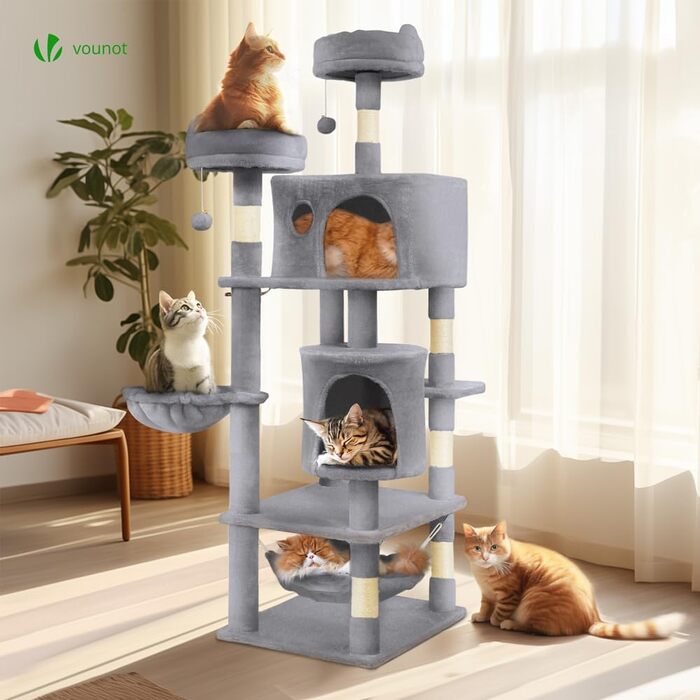 Котячий будиночок Vounot Kratzbaum Kein: стійкий котячий будиночок з платформами, 88 см (сірий, XXL)