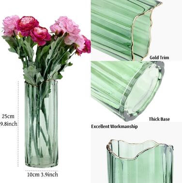 Висока скляна ваза для квітів, велика ваза-циліндр для декору інтер'єру (зелена, 10x10x25 см)