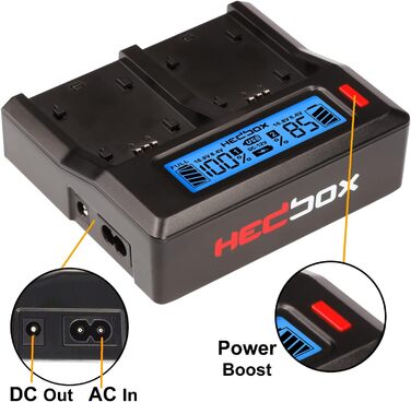 Зарядний пристрій HEDBOX 2-портовий з LCD-дисплеєм для акумуляторів Sony NP-F550, F770, F970 та Hedbox RP-NPF550, NPF770, NPF970, NPF1000
