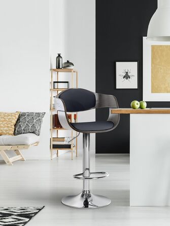 Kingston Adjustable Bar Stool with Faux Leather Seat - Black/Gray