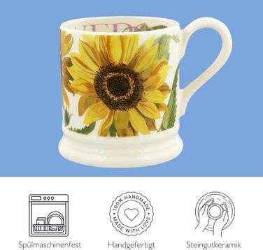 Керамічна чашка Emma Bridgewater 1/2 пінти з соняшниками для кави, латте, капучино та чаю – подарунок до дня народження, преміум стоневе керамічне горнятко