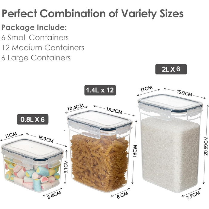 Набір контейнерів для зберігання Vtopmart з кришкою, 24 шт. - BPA-free, для борошна, цукру, круп. З ручкою та етикетками