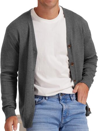 Чоловіча в'язана кофта NITAGUT з вінтажним смугастим дизайном, довгі рукави, V-подібний виріз, застібка на ґудзики, темно-сірий, розмір XL