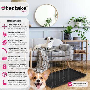 Транспортний вольєр для собак Tectake®: стабільний, розкладний, для колір автомобіля, кемпінгу та дому (108x71x76 см)