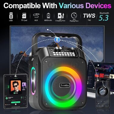 Караоке машина з Bluetooth, 2 мікрофонами, RGB-підсвічуванням та потужністю 30W