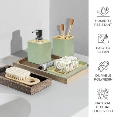 CERBIOR Набір аксесуарів для ванної кімнати, 6 шт., бамбуковий набір для ванної, з дозатором для мила, тримачем для зубних щіток, стаканчиком для зубних щіток, мильничкою для декоративного столу та подарунком для дому (зелений)