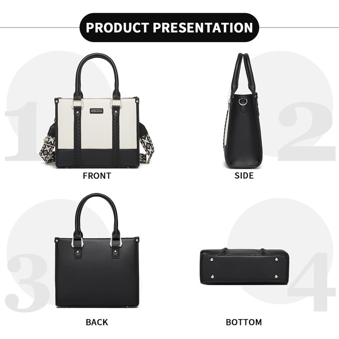 Сумка жіноча Miss Lulu середнього розміру через плече з текстурою лічі, з внутрішніми кишенями для роботи, відпочинку та повсякденного використання (чорний)