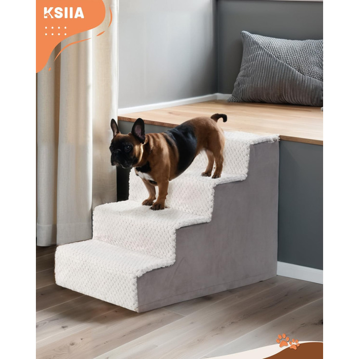 KSIIA Dog Stairs for Small Dogs 44cm High, Pet Stairs with Removable Washable Cover, Cat Stairs for Elderly Cats and Dogs, Non-Slip Dog Ramp Dog Stairs for Bed Sofa, Grey