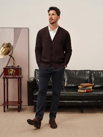 Чоловічий в'язаний кардиган PJ PAUL JONES з вафельною в'язкою, довгі рукави, V-подібний виріз, на ґудзиках, колір кавово-коричневий (XXL)