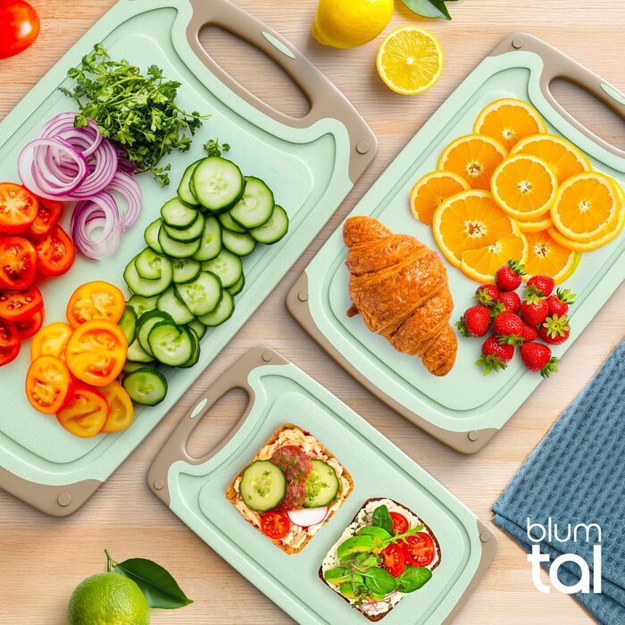 Набір обробних дощок Blumtal (S/M/L) - 3 шт. з пластику, з жолобками для соку та ручкою, BPA free, придатні для миття в посудомийній машині