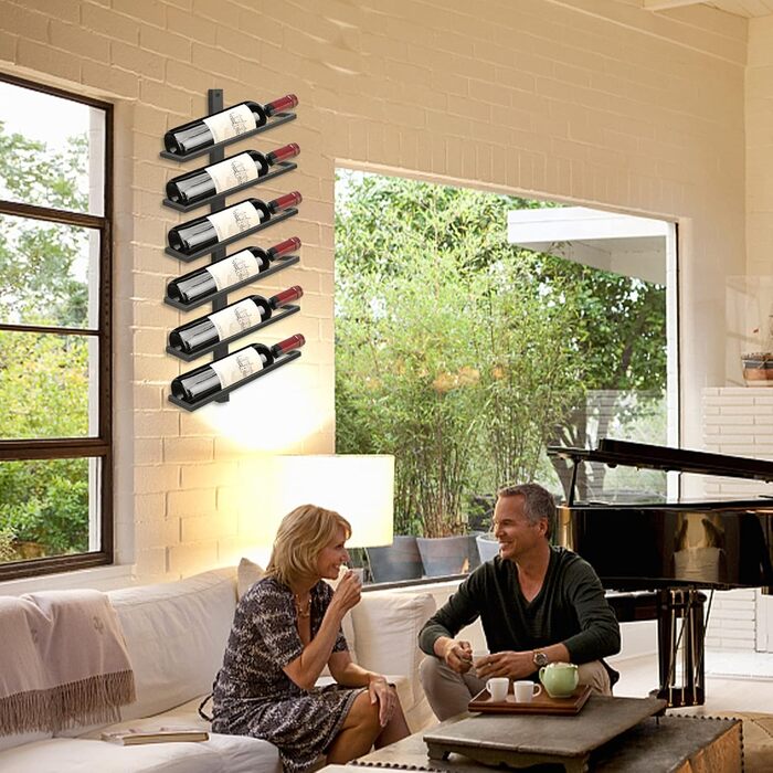 Wine Rack Bottle Rack for 6 Bottles, Metal Wine Rack Hanging Wall Mount Wine Bottle Shelves, Wall Shelf Wine Storage Shelf for Kitchen Dining Room Bar (6 Degree Tilt)