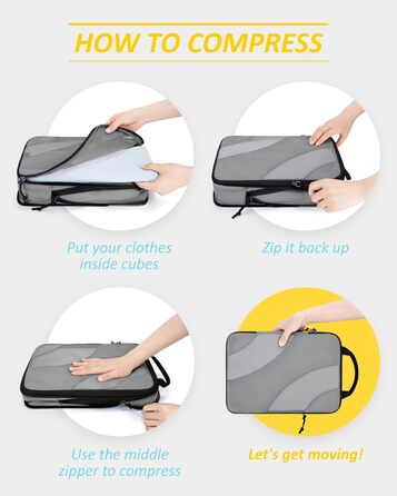 Органайзери для валізи BAGSMART компресійні (6 шт., сірий) - набір кубиків для подорожей та ручної поклажі