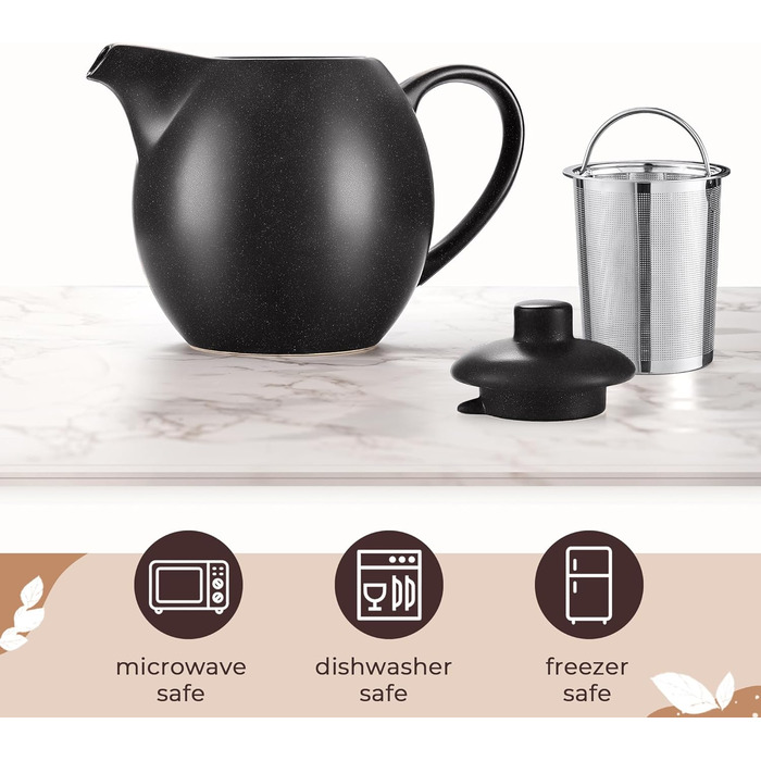 Teapot with infuser, ceramic - 1.2 l - Ceramic teapot, black (anthracite) - Tea Pot - Teapot Ceramic - Teapot accessory - Tea maker for loose leaf tea