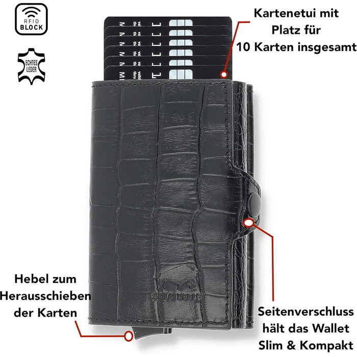 Клатч-органайзер Solo Pelle Mech: шкіряний картхолдер з RFID захистом для 11 карт (Kroko Schwarz)