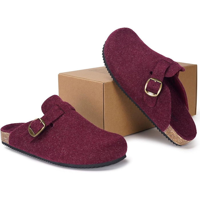 Тапочки халатні жіночі Dokela зимові, утеплені, чоловічі, з повстю, з корковим устілкою, шльопанці, мокасини, антиковзаючі, зручні, шкіряні, червоні (41 EU)