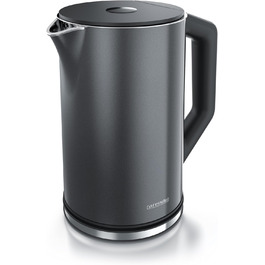 Arendo - Stainless Steel Kettle with Temperature Setting 40-100 Degrees in 5-Degree Increments - Double-Walled Design - Model ELEGANT - 1.5 Liter - 2200 W - Tea Kettle with Temperature Display - GS - Black (G: Pearl Grey)