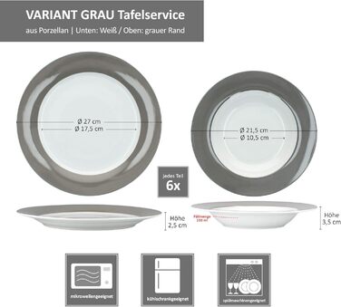 MamboCat Сервіз для столу 12 предметів (6 тарілок для супу та 6 тарілок для їжі) з кольорового порцеляну, для 6 осіб