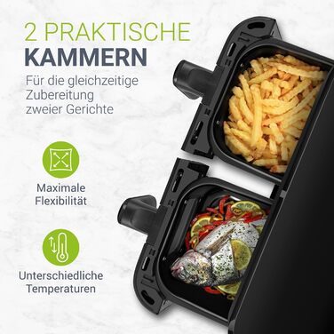 Juskys Air Fryer 9 L Double Chamber - XXL Fryer with 2 Baskets, 9 Programs, Smart Finish, Teflon-Coated