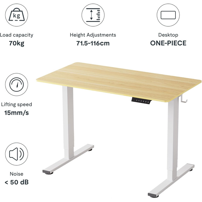 Електричний регульований стіл Sanodesk, 100x60 см, білий, з пам'яттю висоти