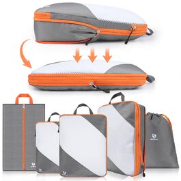 Органайзери для валізи AiQInu Compression Packing Cubes, 5 шт., сірі - компресійні пакети для подорожей, чохол для взуття та білизни, ультралегкі, розширювані