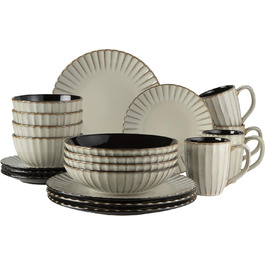 MÄSER Confino Dinnerware Set - 20 Piece Ceramic Tableware Set for 4 - Beige & Black Vintage Style Stoneware