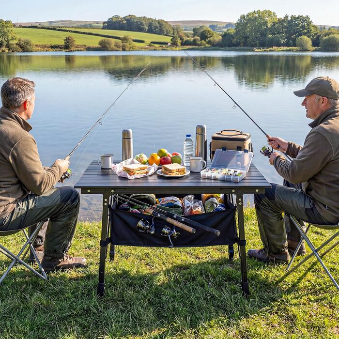 Складний алюмінієвий стіл для кемпінгу Outsunny з кошиком для зберігання, регульована висота, 90x55 см, чорний