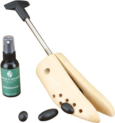 Langer & Messmer shoe stretchers for women against pinching shoes, boots or high heels - made of solid beechwood and metal mechanics - expands in width or length & width including leather stretching spray