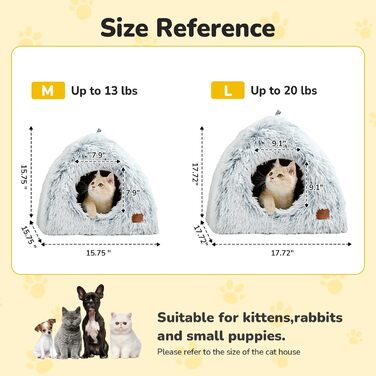 Cat Cave Cat Bed Cat House Cozy Cave 40x40cm Foldable Washable Comfortable Cat Sleeping Place for Cats Kittens Puppies with Removable Cat Head Pillow Beige (Gray-L)