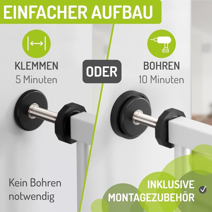 Захист для воріт BOMI Mira | Сітка для воріт з люком для котів | Ідеальний захист для собак, котів та цуценят | Металева сітка для воріт у квартиру, білий колір | Ширина: 73-83 см