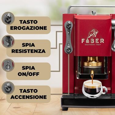 Кавова машина FABER Pro Mini Deluxe для ESE-подушок 44 мм, хром, латунний прес, червоний