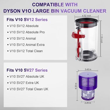 Контейнер для пилу Dyson V10, V12, V13, V27: фільтр, запасні частини, аксесуари для пилососа