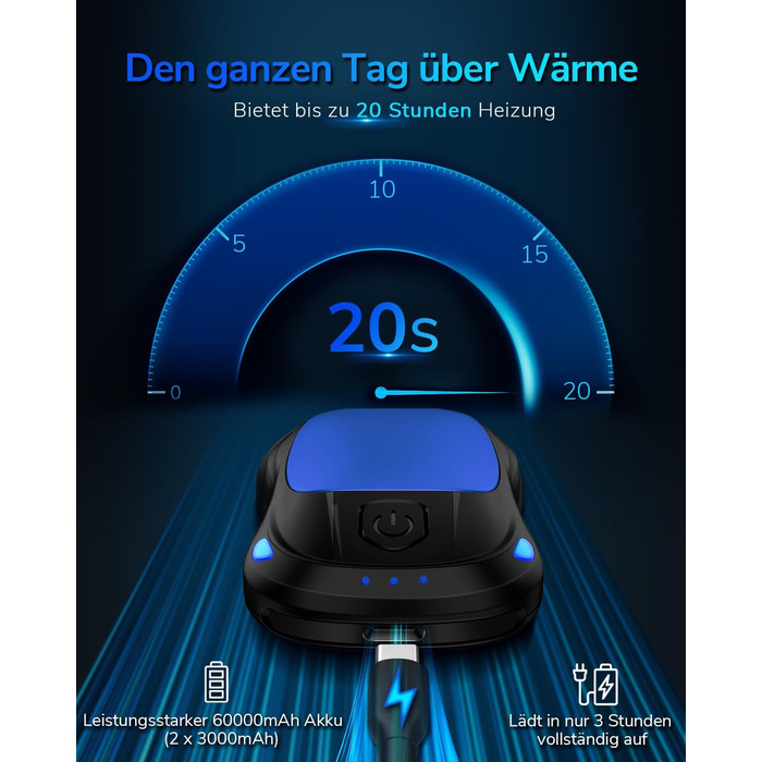 Електричний нагрівач для рук, перезаряджуваний, 2 шт. (Blue)