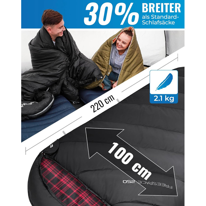 KingCamp XXL 3-Season Sleeping Bag - Oversized for Adults | Camping, Backpacking, Hiking, Travel - Lightweight & Classic Black