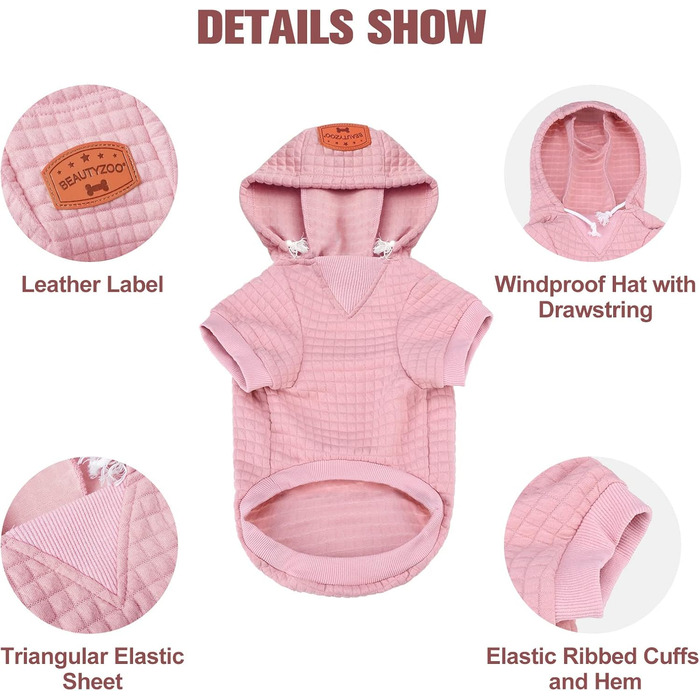 BEAUTYZOO Dog Hoodie for Small, Medium and Large Dogs, Winter, Autumn, Warm Dog Clothes for Puppies, S, M, Dogs, Girls, Boys, Dog Sweater, Shirt, Hoodies with Pocket, (XXS (Back: 8