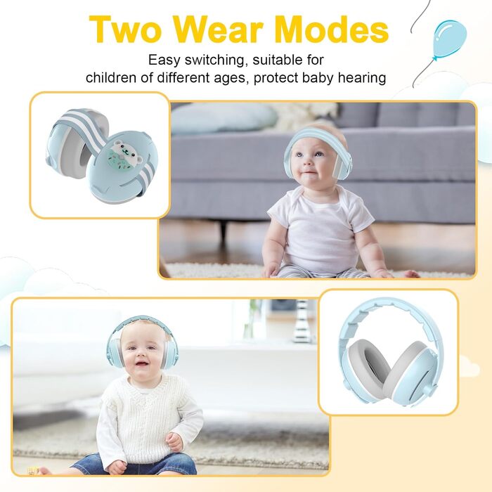 Навушники-захист вух 2-в-1 для немовлят, 0-48 місяців, блакитні