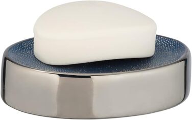 Підставка для мила WENKO Nuria, керамічна мильниця срібно-блакитного кольору, 12 x 3 x 8 см