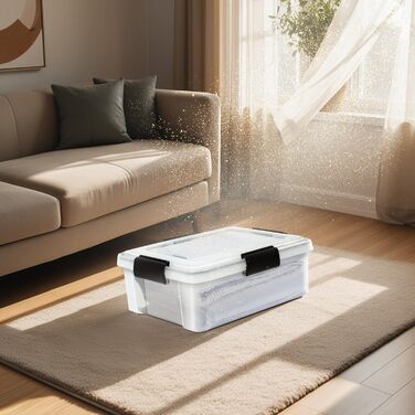 Iris Ohyama Airtight Plastic Storage Boxes with Lids, 50L, 4-Piece Set, Airtight and Waterproof Seal, Robust Snap Closures, Stackable, Dustproof, BPA-Free, DDAT-L (Transparent, 30L x4)