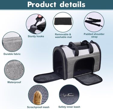 Переносна переноска для тварин Jespet, м'які стінки, для котів та цуценят, 41 x 25 x 28 см, блакитний колір