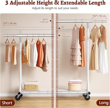 Стійка для одягу на колесах FAVOOOSTY, металева, мобільна, до 200 кг, швидка збірка, білий колір, 1 перекладина