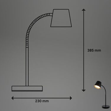 LED лампа BRILONER настільна бездротова з торшером, поворотна, з акумулятором, замінна світлодіодна лампа, нічна лампа, лампа для читання, офісна лампа, чорна, 38,5 см