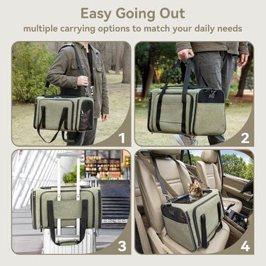 Транспортна сумка для кота Petsfit, схвалена авіаперевізниками, розширювана, зелена, розмір S, 41x25x23 см