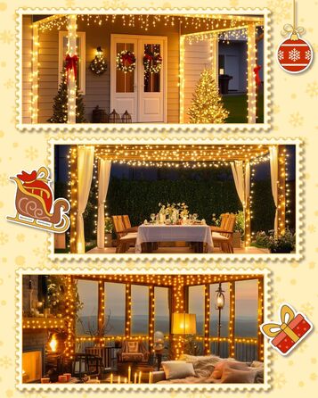 Гірлянда на Хелловін для вулиці, 300 LED, з функцією пам'яті та таймером, 8 режимів освітлення, вологостійка, 50 метрів, тепле світло