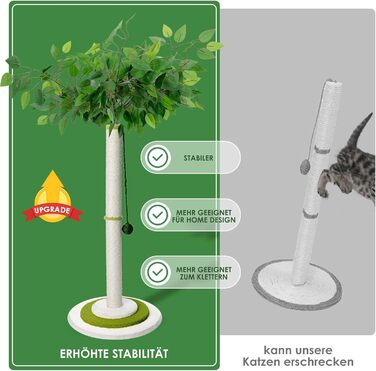 Zvonema Kratzbaum-Kratzstamm Scratching Post with 80 cm Height for Small and Large Cats, Sisal Rope Cat Scratching Post with 1 Interactive Ball, Scratching Pole Cat Furniture, for Indoor Activity, Play