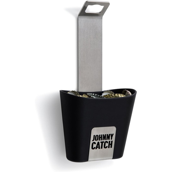 Höfats Johnny Catch Cup сріблястий – настінний відкривачка для пляшок з нержавіючої сталі з контейнером для кришок, безсвердлова установка, вміщує до 60 кришок